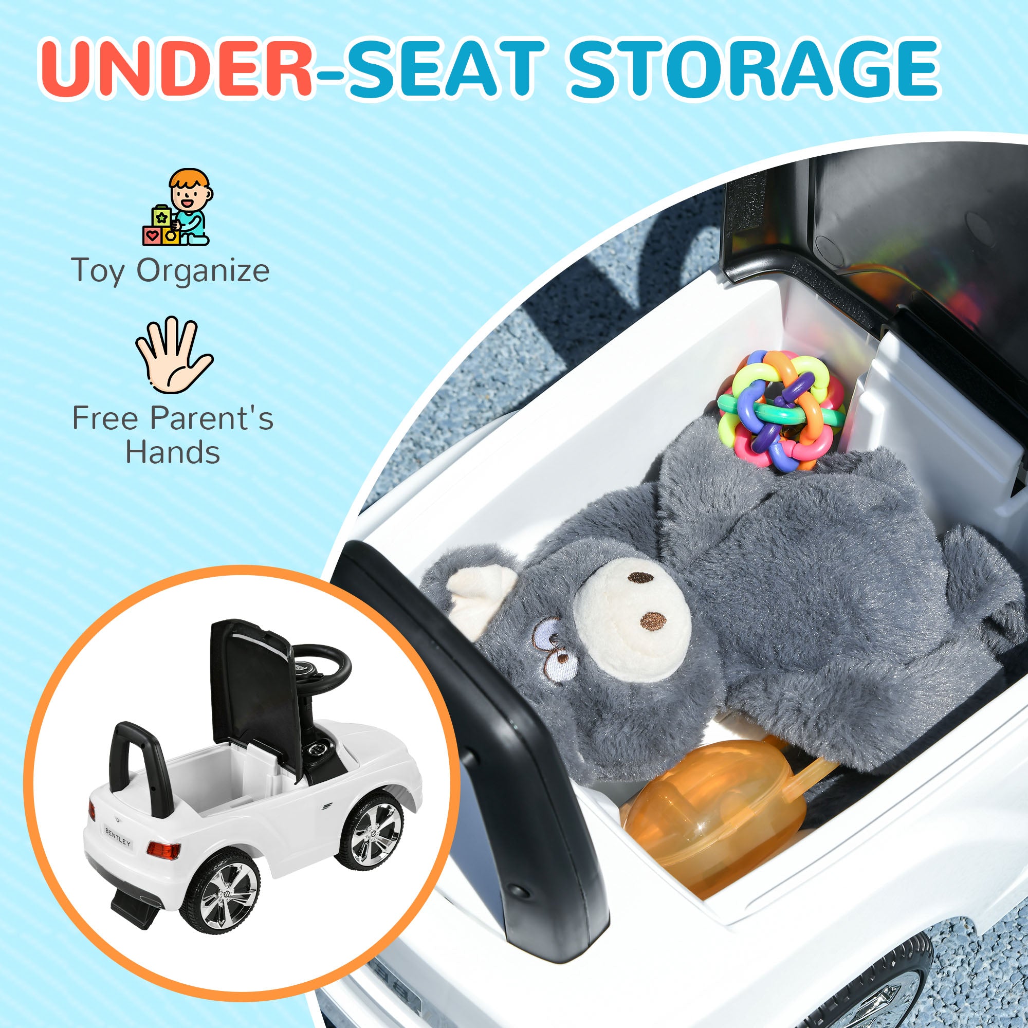 Bentley Bentayga Licensed Baby Car Foot To Floor with Horn Music, Under-Seat Storage, for 18-36 Months, White Push Cars for Toddlers at Gallery Canada