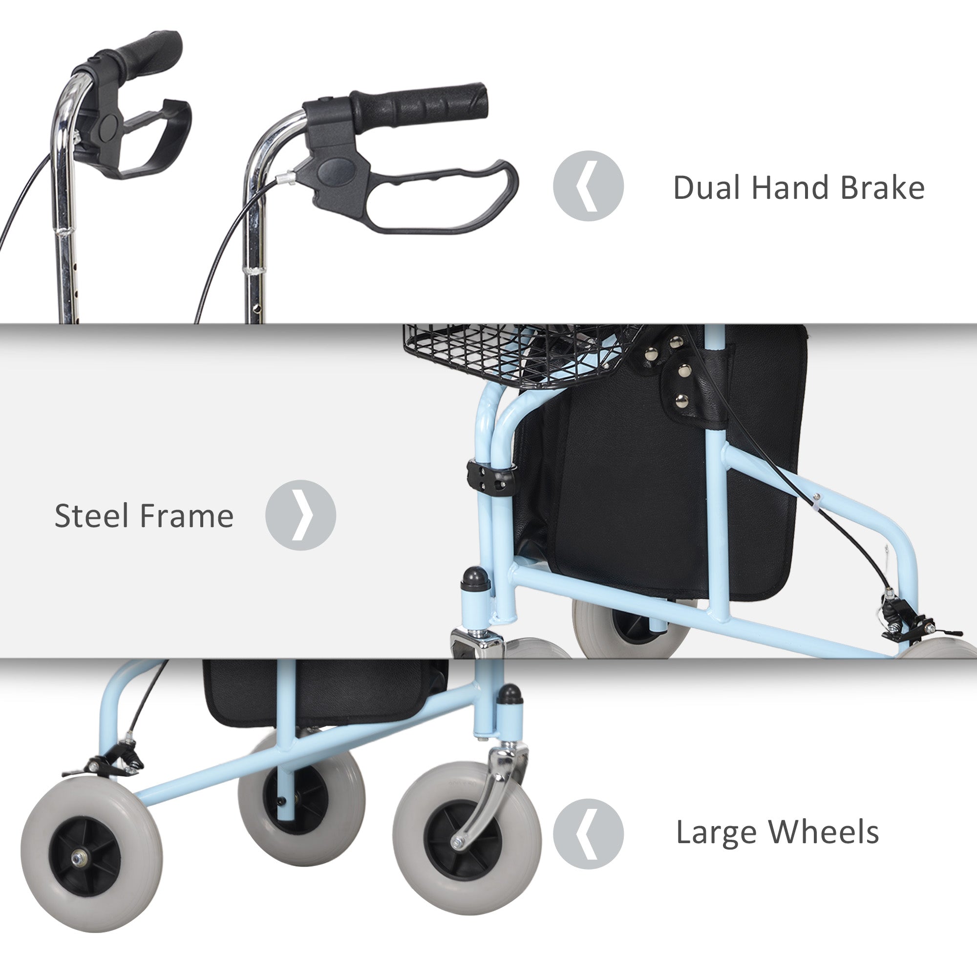 Upright Walker Up Rollator, Rolling Walker with Wheels, Storage Bag, Tray, Adjustable Handle Height, Blue Knee Walker & Wheelchair Ramps at Gallery Canada