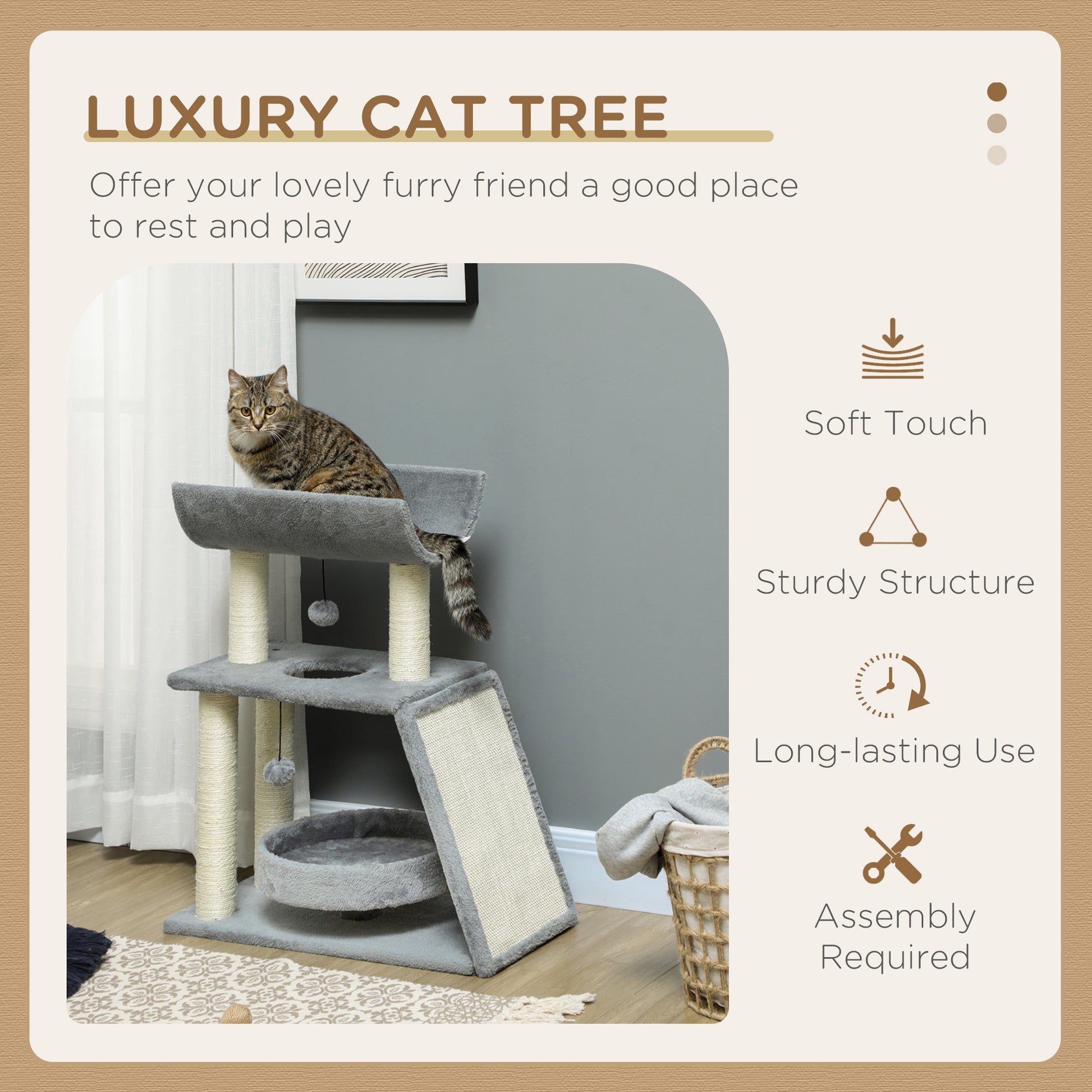 Small Cat Tree with Perch, Scratching Posts, Pad, Bed, Toy Balls, Light Grey Cat Posts   at Gallery Canada