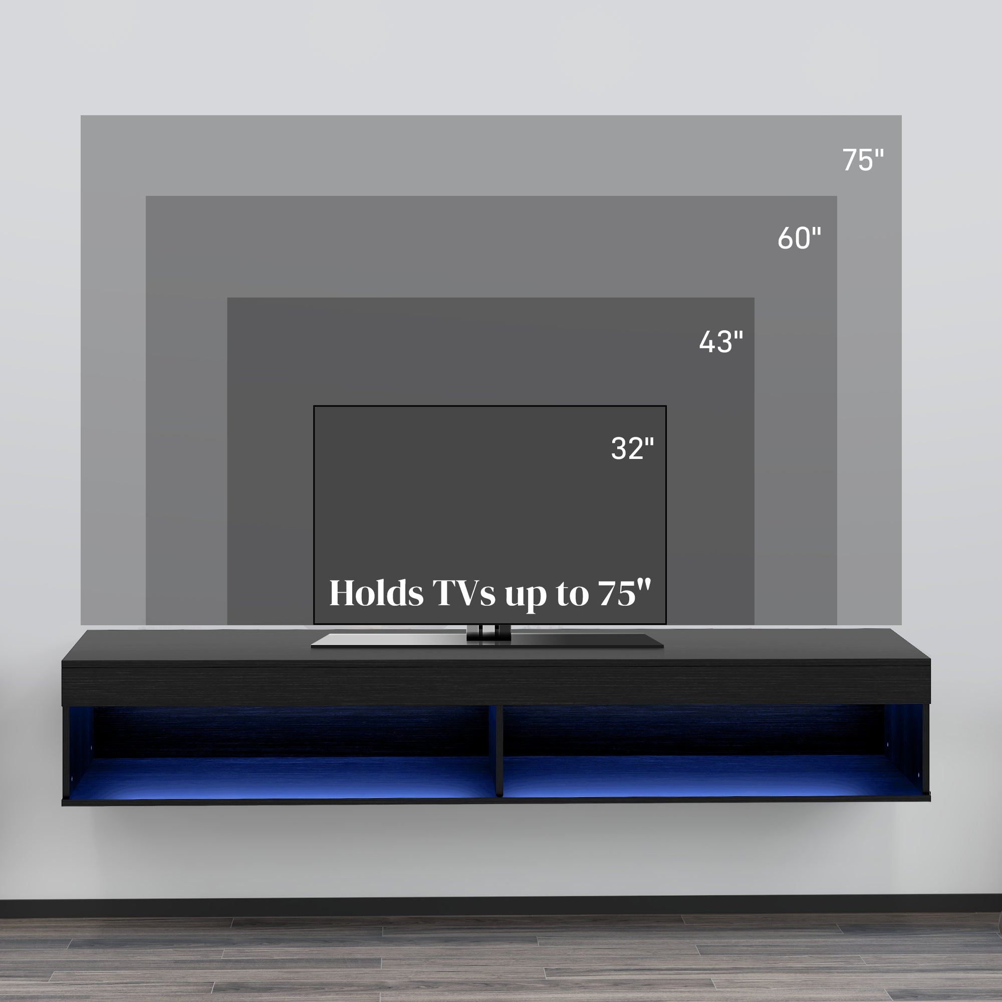 Modern Wall Mounted TV Stand with Storage and LED Lights for TVs up to 75