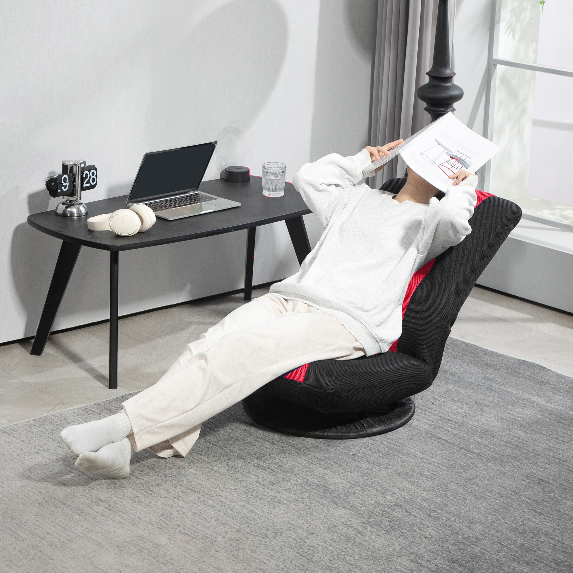 Folding Floor Chair for Adults Teens, 360 Degree Swivel Gaming Chair, 6 Positions Adjustable Lazy Sofa Chair, Red 2-Seater Sofas at Gallery Canada