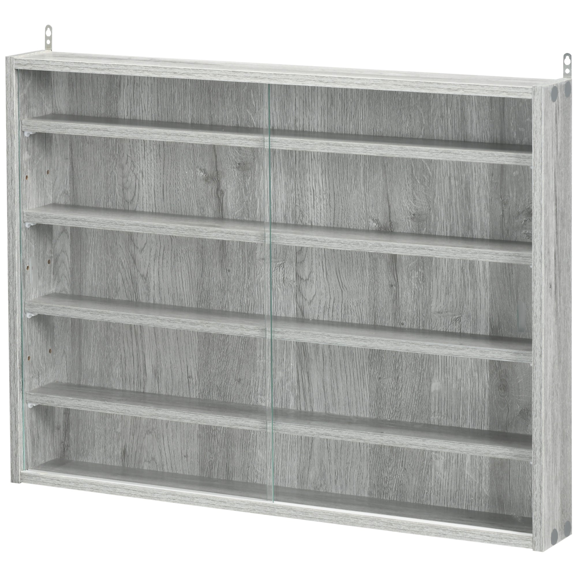 5-Storey Wall Shelf Display Cabinet, Shot Glass Display Case, Glass Curio Cabinet with 2 Glass Doors and 4 Adjustable Shelves, Grey Display Bookshelves at Gallery Canada