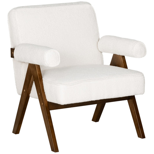 Cashmere Accent Chair Armchair with Wide Seat and Soft Padded Armrests for Reading, Bedroom, Cream White Accent Chairs   at Gallery Canada