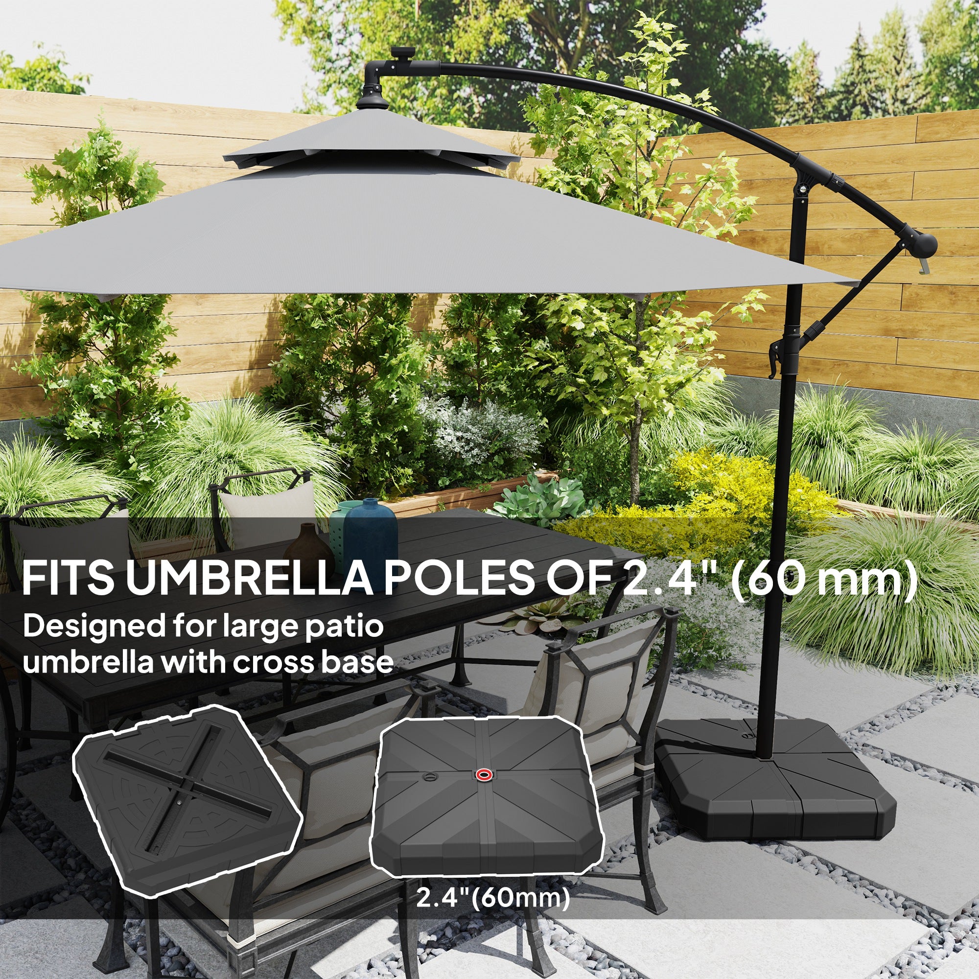Square Patio Umbrella Base Weight, Heavy Duty Cantilever Offset Umbrella Base, Filled Up to 143lbs with Stand or 130lbs with Water for Garden Poolside, Black Umbrella Bases at Gallery Canada