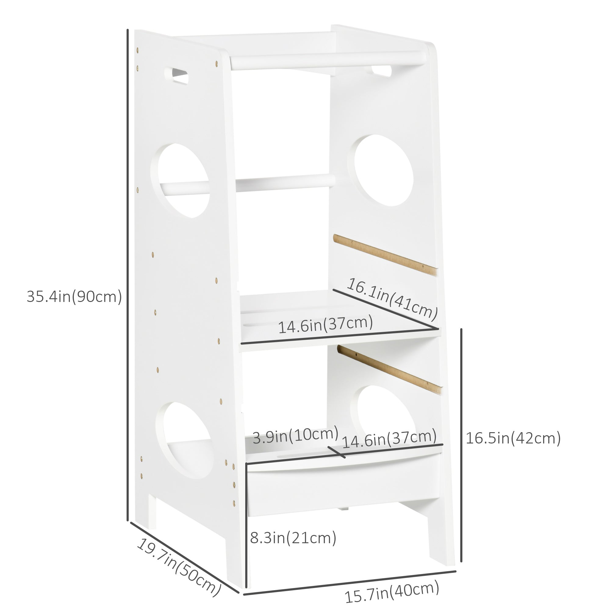 Toddler Tower Kitchen Helper with 3-Level Adjustable Height, Heavy-Duty Kids Step Stool with Safety Rail, White Toddler & Kids Step Stools at Gallery Canada