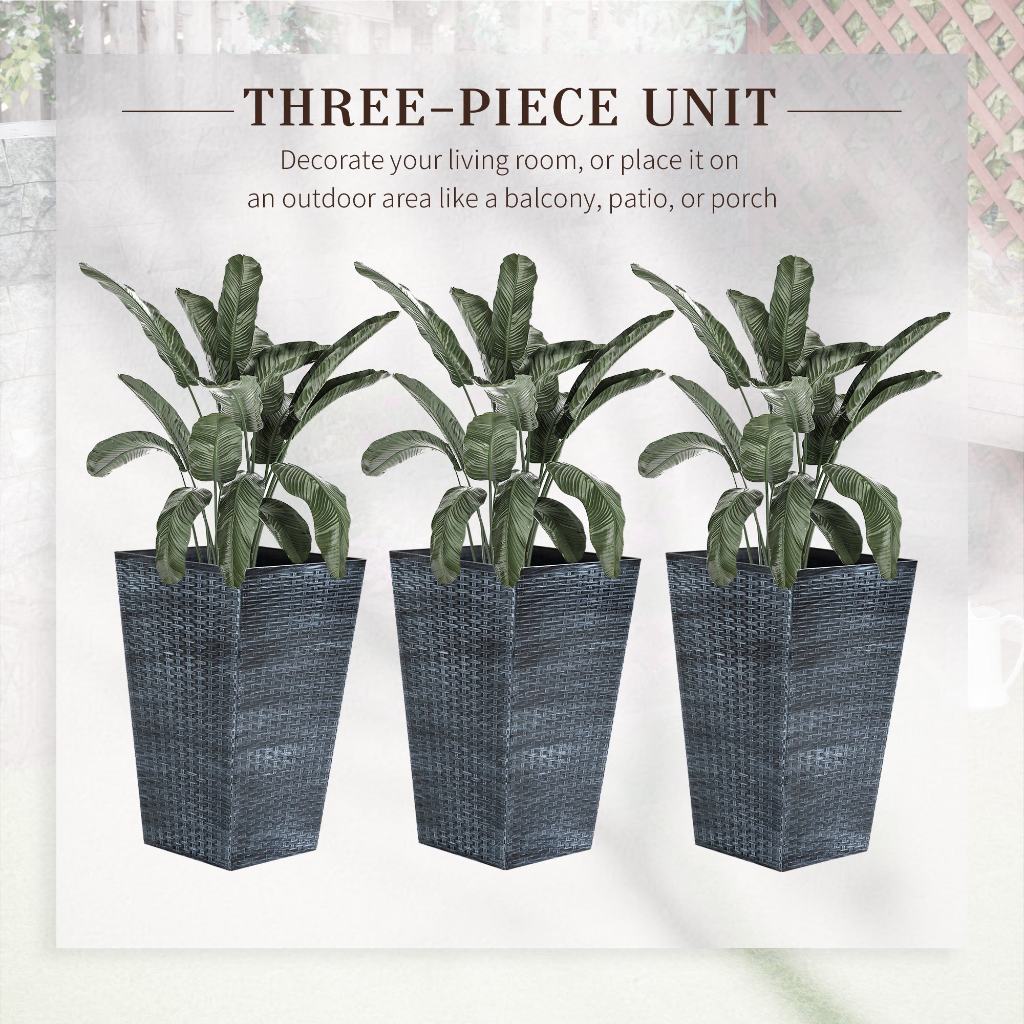 Set of 3 Tall Plant Stand, Outdoor &; Indoor Flower Pot Set for Front Door, Entryway, Patio and Deck, Mixed Grey Garden Accessories at Gallery Canada
