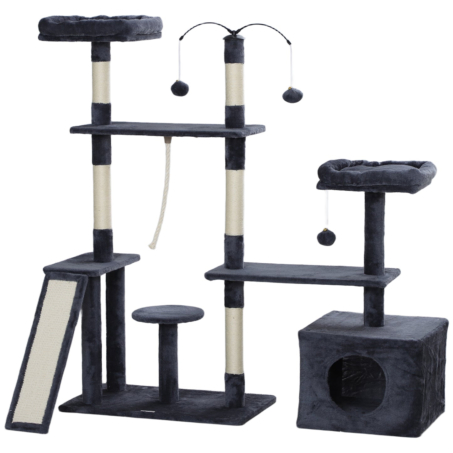 53" Cat Tree, Cat Tower with Scratching Posts, Cat Condo, Beds, Platforms, Toy Balls for Indoor Cats, Dark Grey Cat Towers   at Gallery Canada