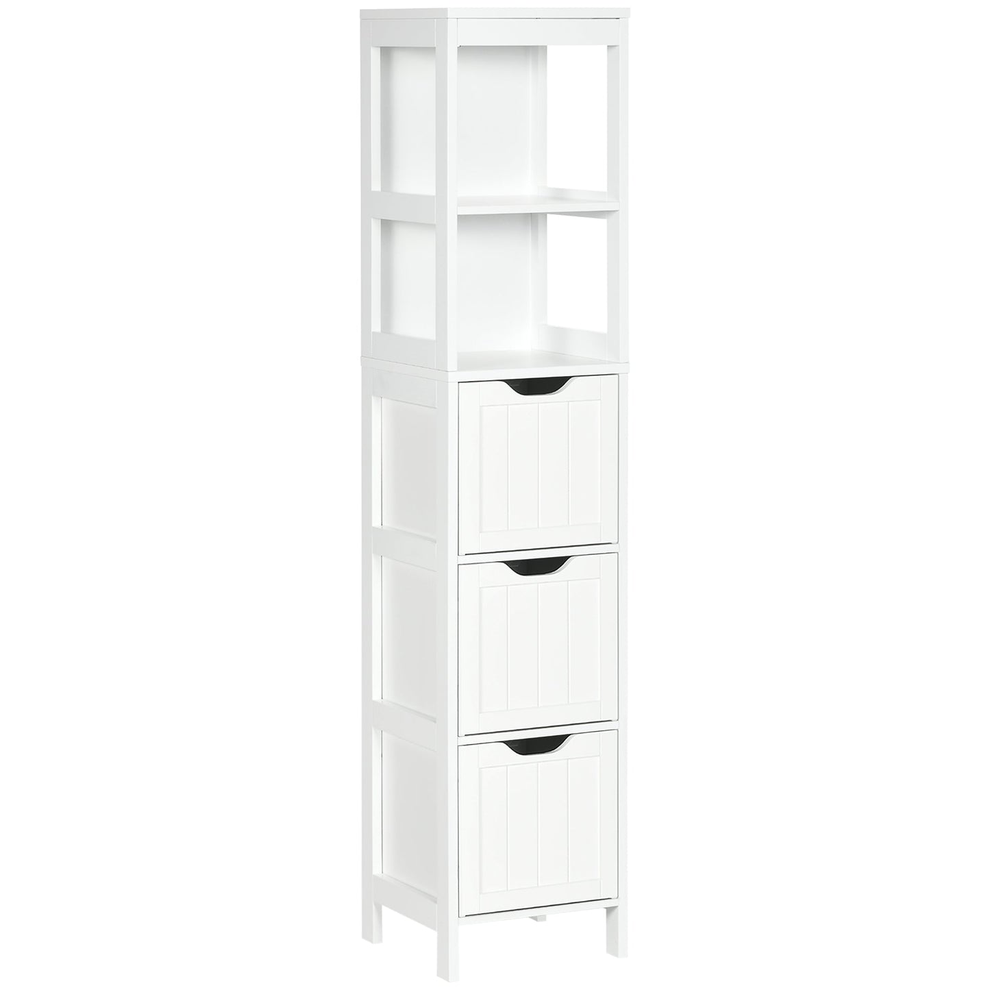 Narrow Bathroom Cabinet with 3 Drawers and 2 Tier Shelf, Tall Cupboard Freestanding Linen Tower, White Bathroom Cabinets White  at Gallery Canada