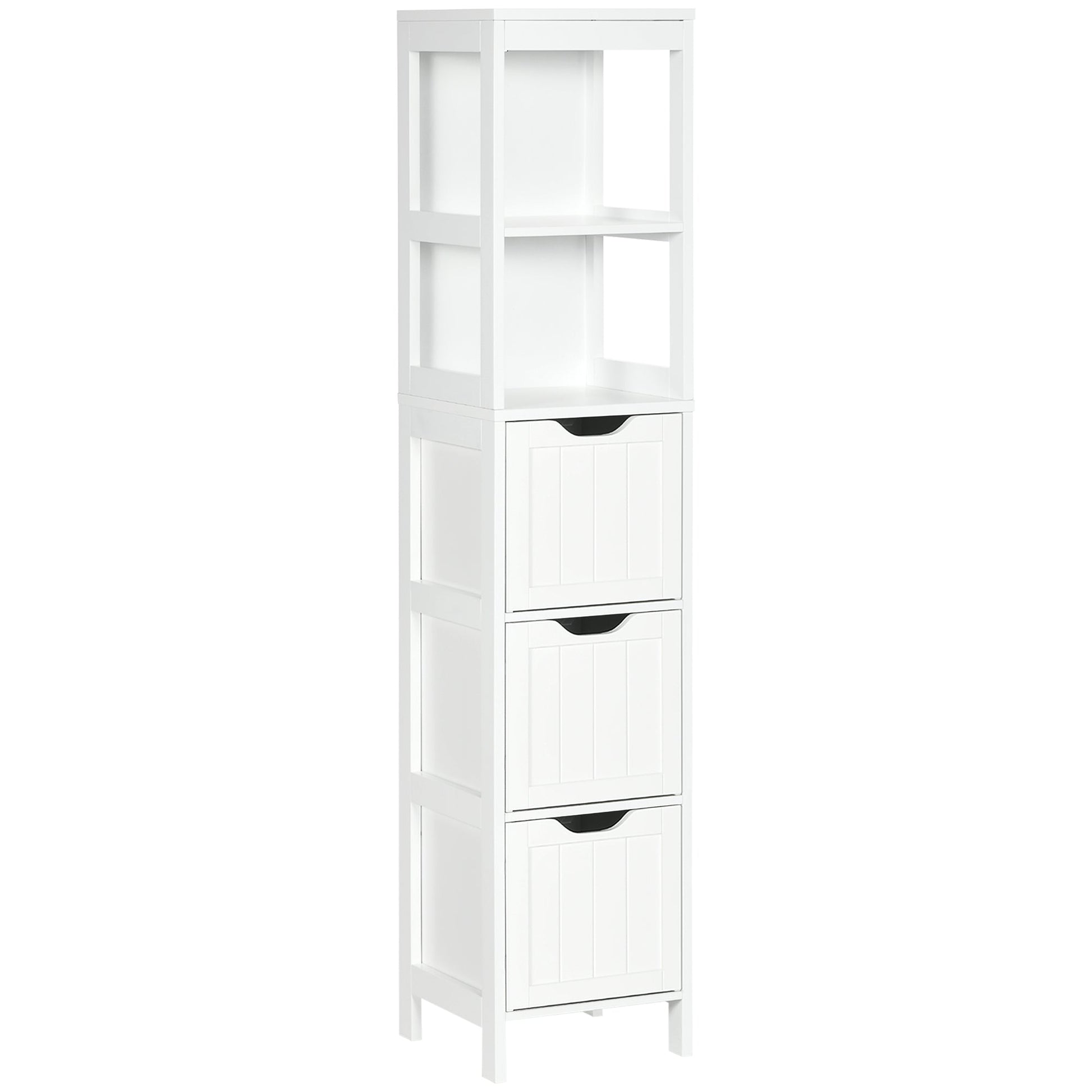 Narrow Bathroom Cabinet with 3 Drawers and 2 Tier Shelf, Tall Cupboard Freestanding Linen Tower, White Bathroom Cabinets White  at Gallery Canada