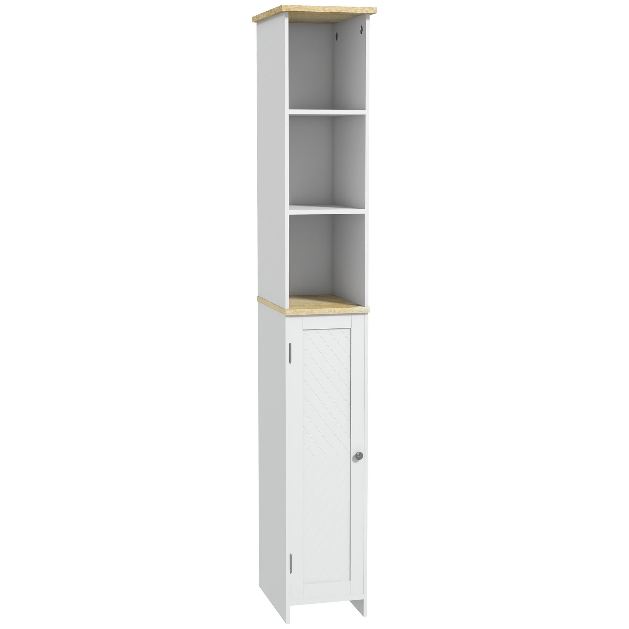 Narrow Bathroom Storage Cabinet, Freestanding Bathroom Cabinet with Open Shelves, Chevron Door and Adjustable Shelf, White Bathroom Cabinets Multi Colour  at Gallery Canada