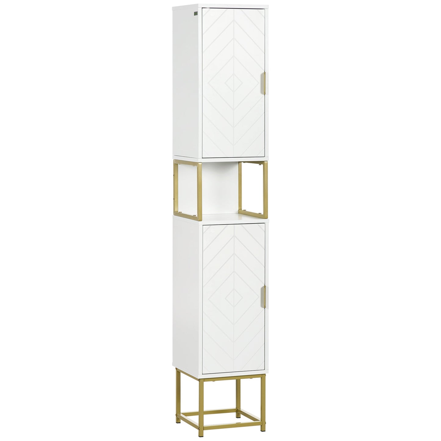 Narrow Bathroom Storage Cabinet, Freestanding Linen Towel with Adjustable Shelf, 2 Doors and Steel Base, White Bathroom Cabinets Multi Colour  at Gallery Canada