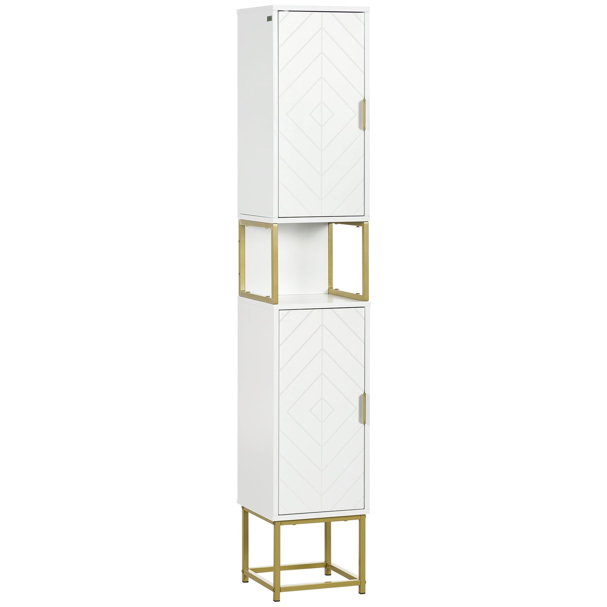 Narrow Bathroom Storage Cabinet, Freestanding Linen Towel with Adjustable Shelf, 2 Doors and Steel Base, White Bathroom Cabinets Multi Colour  at Gallery Canada