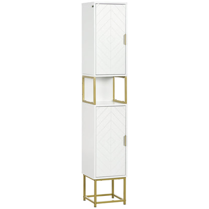 Narrow Bathroom Storage Cabinet, Freestanding Linen Towel with Adjustable Shelf, 2 Doors and Steel Base, White Bathroom Cabinets Multi Colour  at Gallery Canada