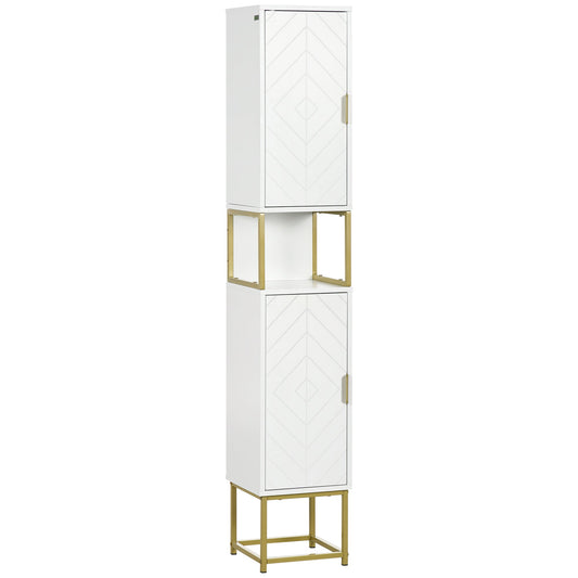 Narrow Bathroom Storage Cabinet, Freestanding Linen Towel with Adjustable Shelf, 2 Doors and Steel Base, White Bathroom Cabinets Multi Colour  at Gallery Canada