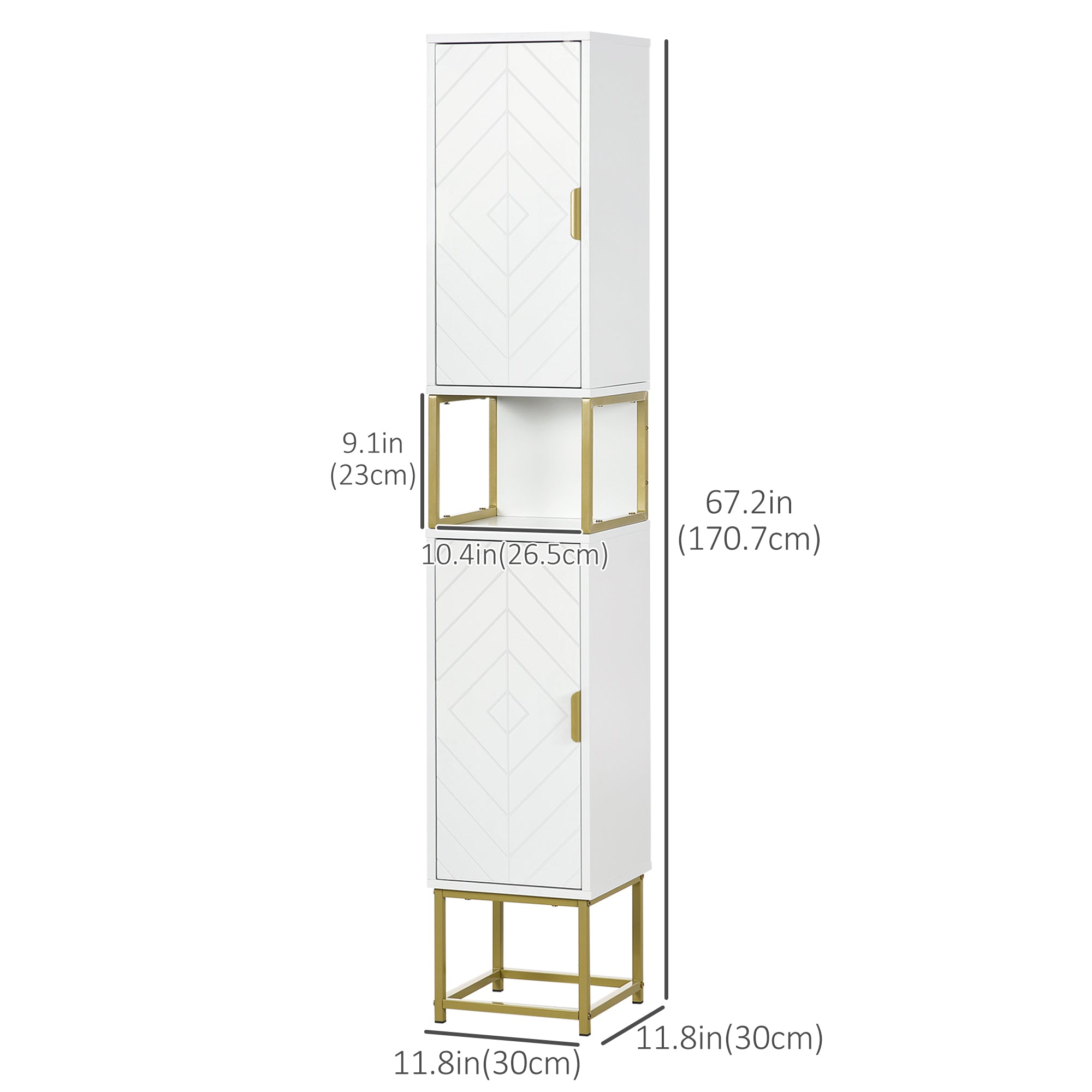 Narrow Bathroom Storage Cabinet, Freestanding Linen Towel with Adjustable Shelf, 2 Doors and Steel Base, White Bathroom Cabinets   at Gallery Canada