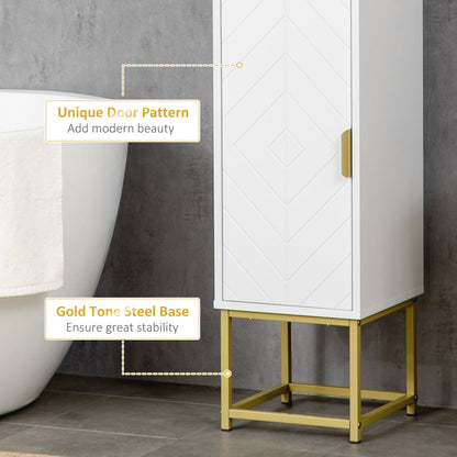 Narrow Bathroom Storage Cabinet, Freestanding Linen Towel with Adjustable Shelf, 2 Doors and Steel Base, White Bathroom Cabinets   at Gallery Canada