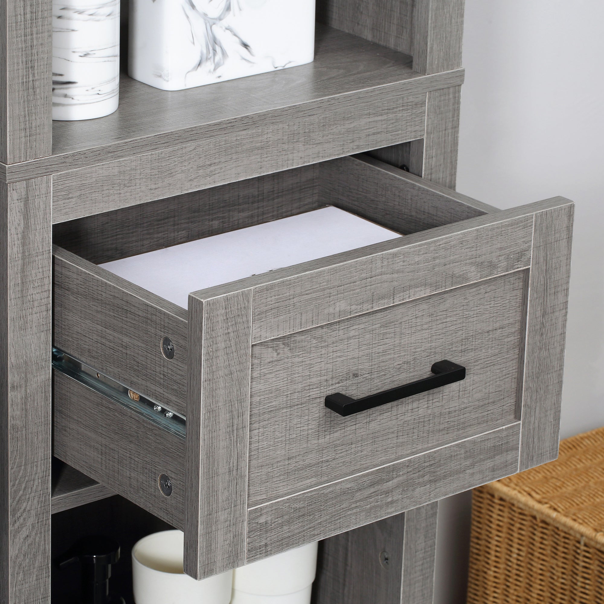 Narrow Bathroom Storage Cabinet with Drawer and 5 Tier Shelf, Tall Cupboard Freestanding Linen Towel, Grey Bathroom Cabinets   at Gallery Canada