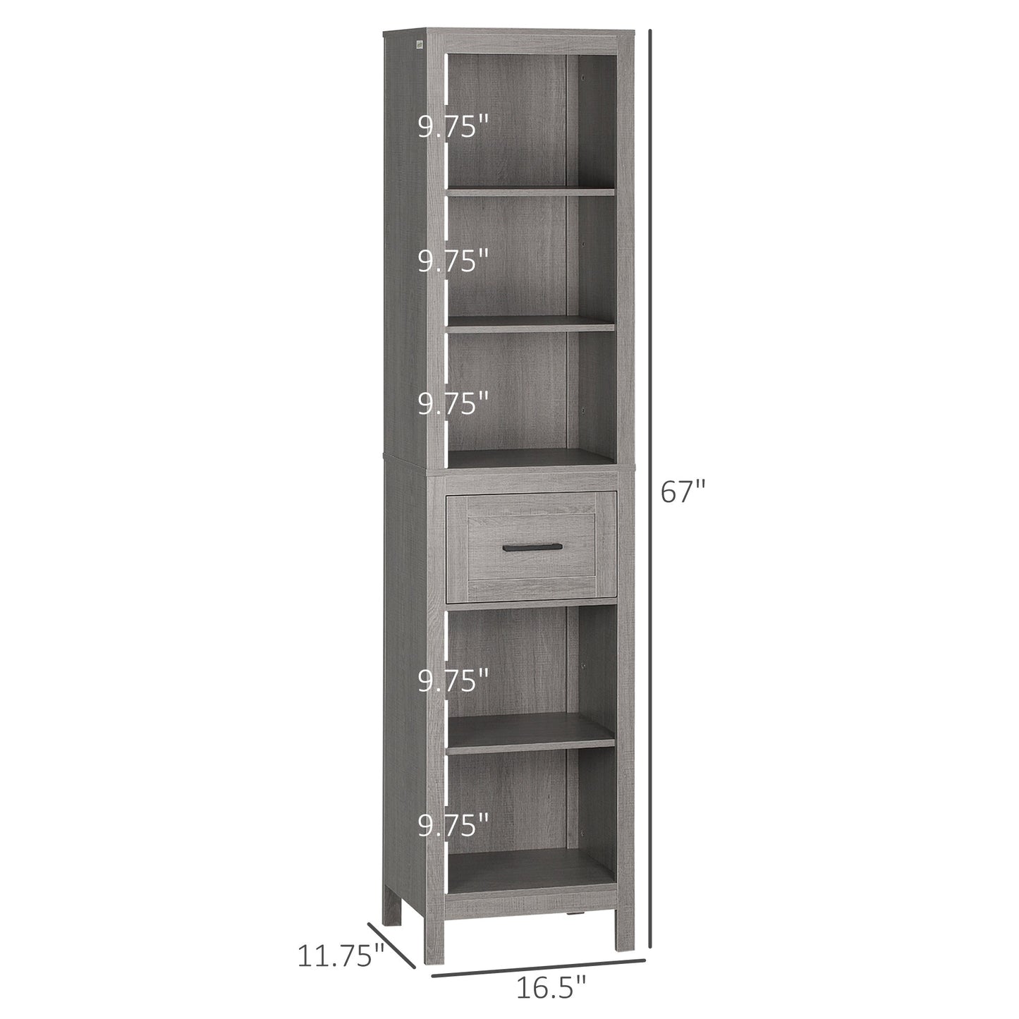 Narrow Bathroom Storage Cabinet with Drawer and 5 Tier Shelf, Tall Cupboard Freestanding Linen Towel, Grey Bathroom Cabinets   at Gallery Canada