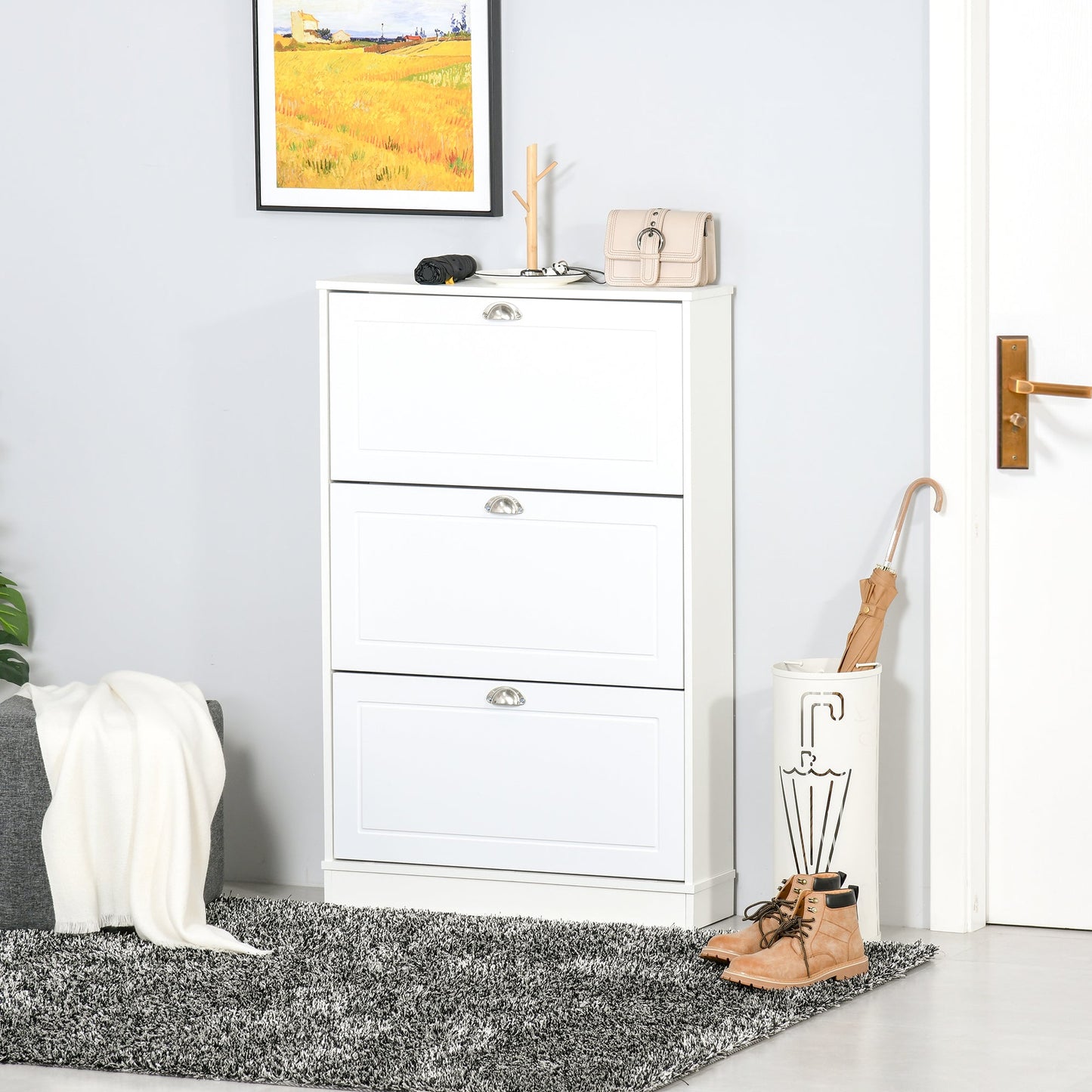 Narrow Shoe Storage Cabinet with 3 Flip Drawers, Entryway Shoe Cabinet for 12 Pairs of Shoes, White - Gallery Canada