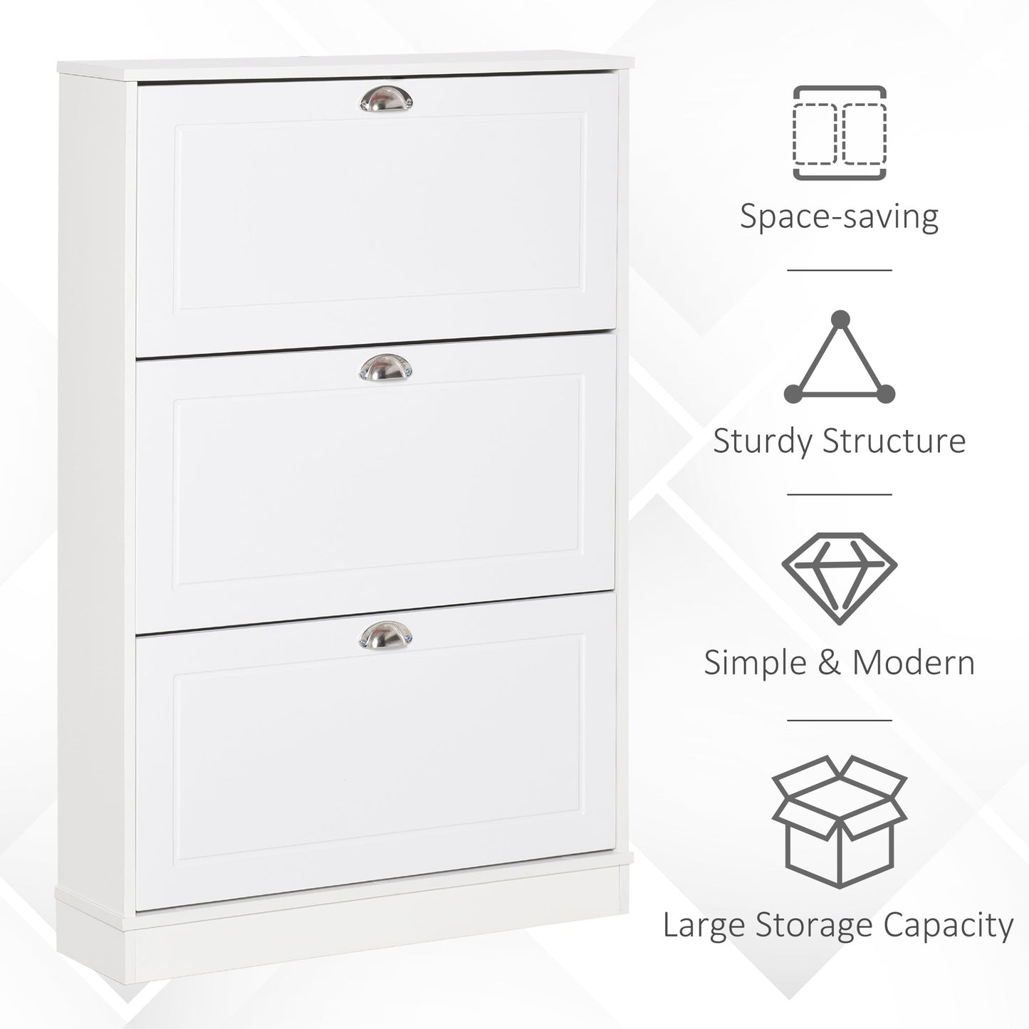 Narrow Shoe Storage Cabinet with 3 Flip Drawers, Entryway Shoe Cabinet for 12 Pairs of Shoes, White - Gallery Canada