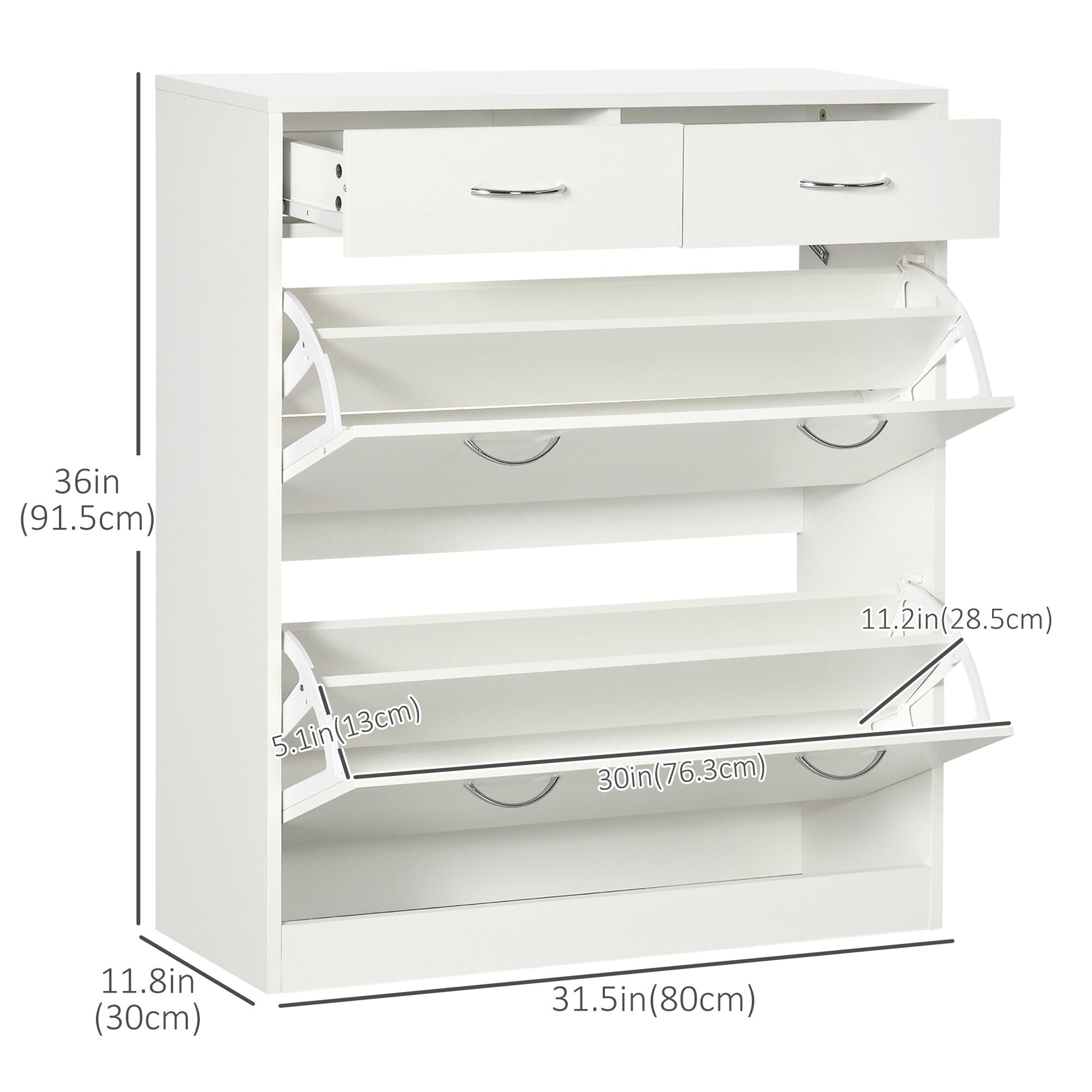 Narrow Shoe Storage with 2 Flip Drawers and Adjustable Shelves Shoe Cabinet Organizer for 12 Pairs of Shoes, White Shoe Storage Cabinets & Racks   at Gallery Canada