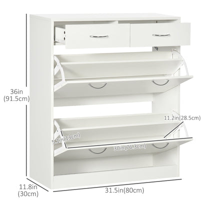 Narrow Shoe Storage with 2 Flip Drawers and Adjustable Shelves Shoe Cabinet Organizer for 12 Pairs of Shoes, White Shoe Storage Cabinets & Racks   at Gallery Canada