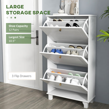 Narrow Shoe Storage with 3 Flip Drawers and Adjustable Shelves, Shoe Cabinet Organizer for 12 Pairs of Shoes, White Shoe Storage Cabinets & Racks   at Gallery Canada