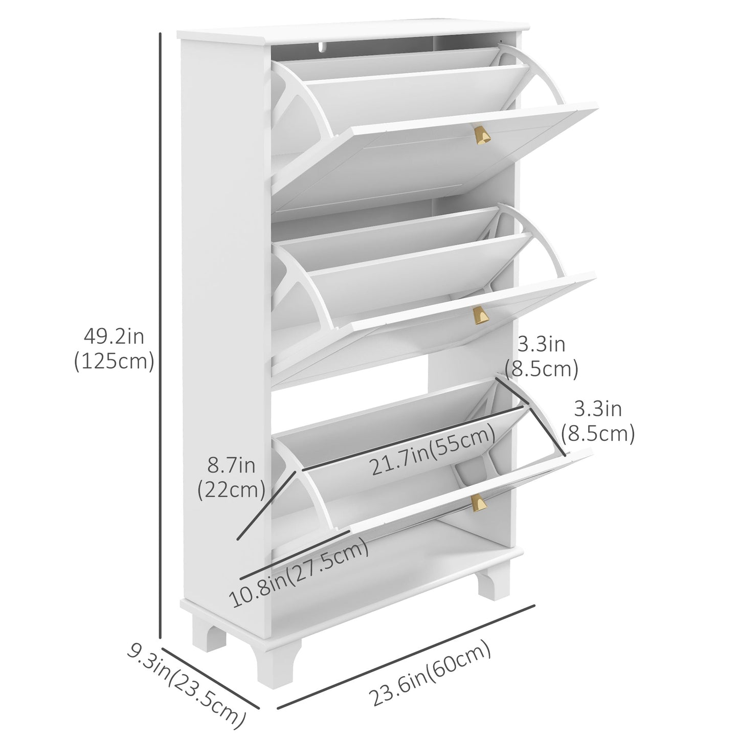 Narrow Shoe Storage with 3 Flip Drawers and Adjustable Shelves, Shoe Cabinet Organizer for 12 Pairs of Shoes, White Shoe Storage Cabinets & Racks   at Gallery Canada