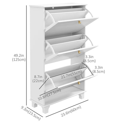 Narrow Shoe Storage with 3 Flip Drawers and Adjustable Shelves, Shoe Cabinet Organizer for 12 Pairs of Shoes, White Shoe Storage Cabinets & Racks   at Gallery Canada