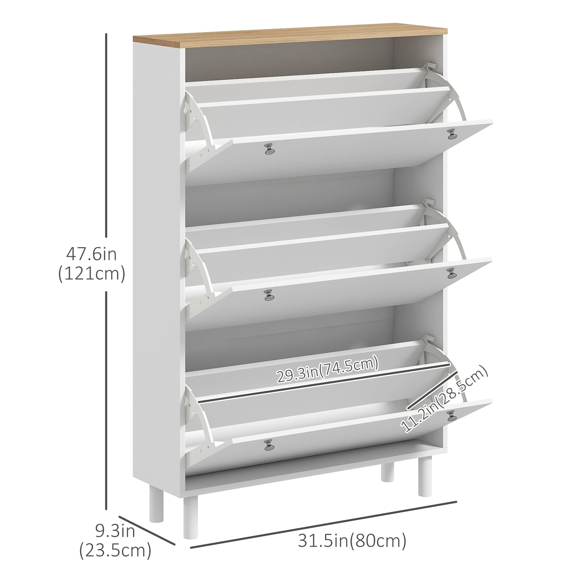 Narrow Shoe Storage with 3 Flip Drawers and Adjustable Shelves, Shoe Cabinet Organizer for 24 Pairs of Shoes, White - Gallery Canada