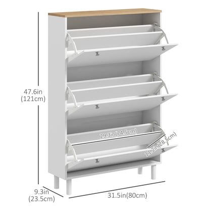 Narrow Shoe Storage with 3 Flip Drawers and Adjustable Shelves, Shoe Cabinet Organizer for 24 Pairs of Shoes, White - Gallery Canada