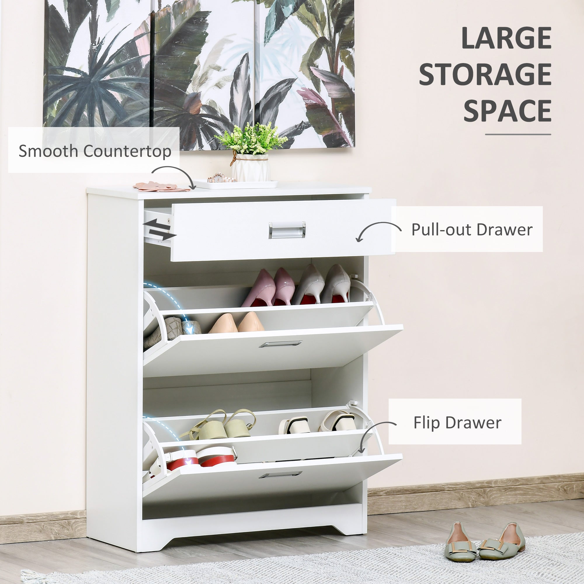 Narrow Shoe Storage with Drawer, 2 Flip Doors and Adjustable Shelves, Shoe Cabinet for 16 Pairs of Shoes, White Shoe Storage Cabinets & Racks   at Gallery Canada