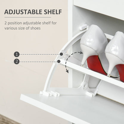 Narrow Shoe Storage with Drawer, 2 Flip Doors and Adjustable Shelves, Shoe Cabinet for 16 Pairs of Shoes, White Shoe Storage Cabinets & Racks   at Gallery Canada