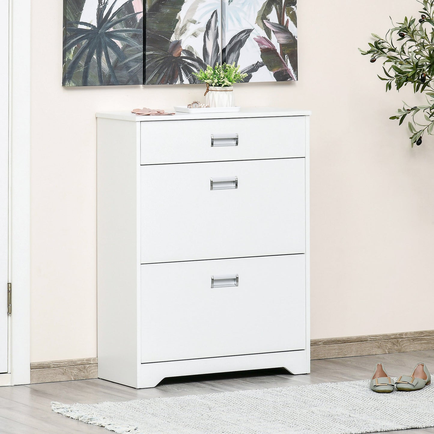 Narrow Shoe Storage with Drawer, 2 Flip Doors and Adjustable Shelves, Shoe Cabinet for 16 Pairs of Shoes, White Shoe Storage Cabinets & Racks   at Gallery Canada