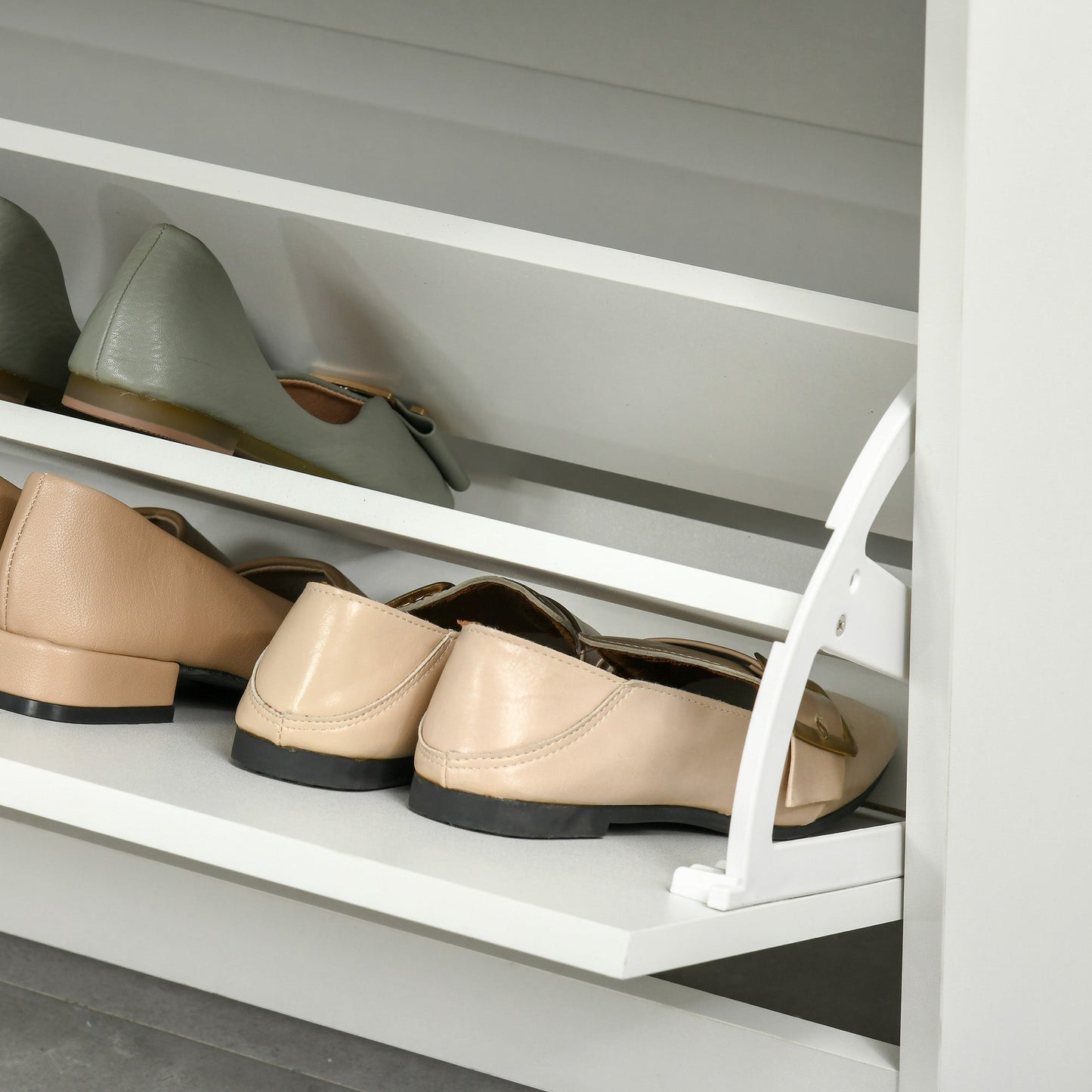 Narrow Shoe Storage with Drawer, 2 Flip Doors and Adjustable Shelves, Shoe Cabinet for 16 Pairs of Shoes, White Shoe Storage Cabinets & Racks   at Gallery Canada