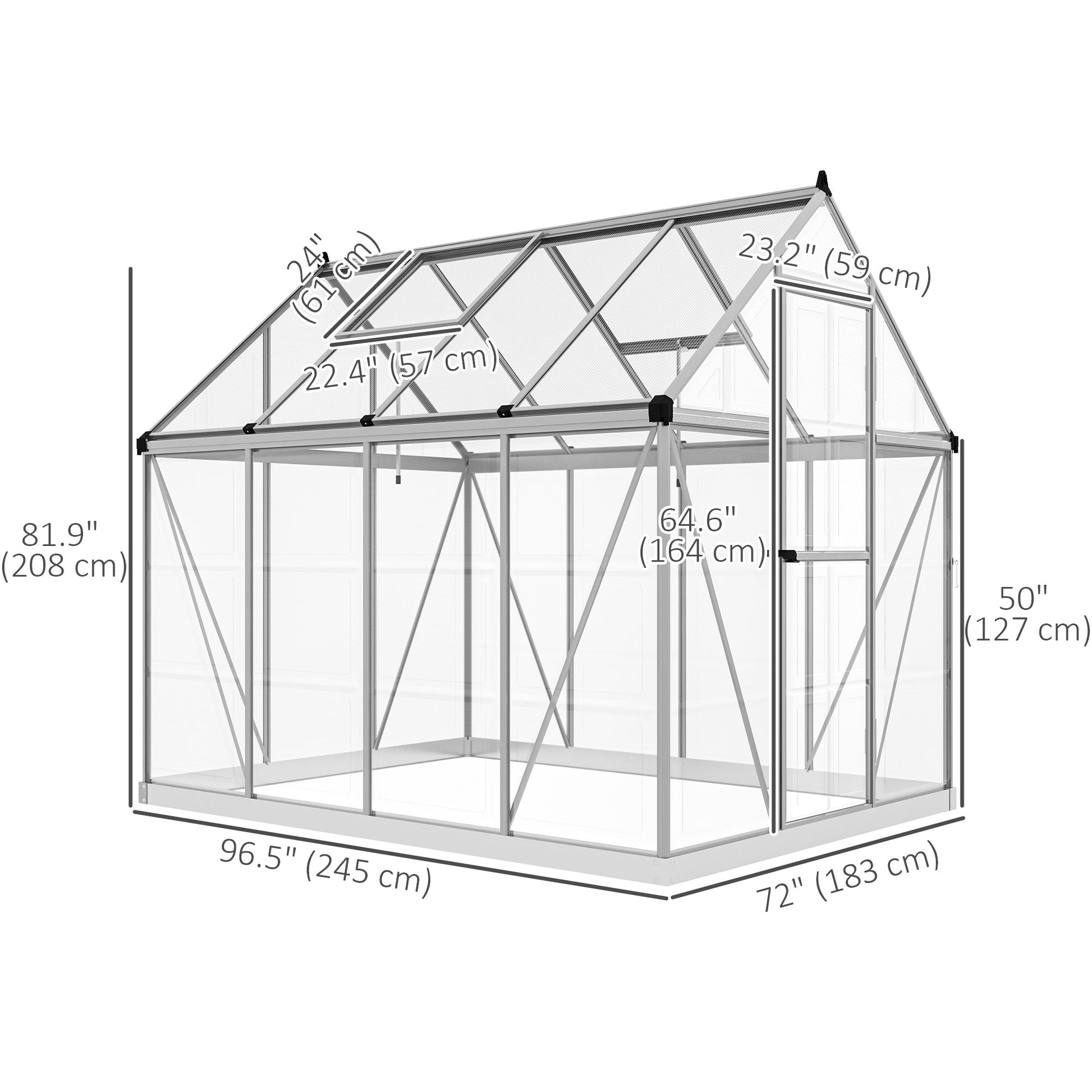 6' x 8' Walk-in Polycarbonate Greenhouse Aluminium Green House with 2 PC Panel Types, 5-Level Roof Vent, Rain Gutter Walk In Greenhouses   at Gallery Canada