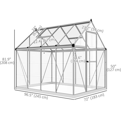 6' x 8' Walk-in Polycarbonate Greenhouse Aluminium Green House with 2 PC Panel Types, 5-Level Roof Vent, Rain Gutter Walk In Greenhouses   at Gallery Canada