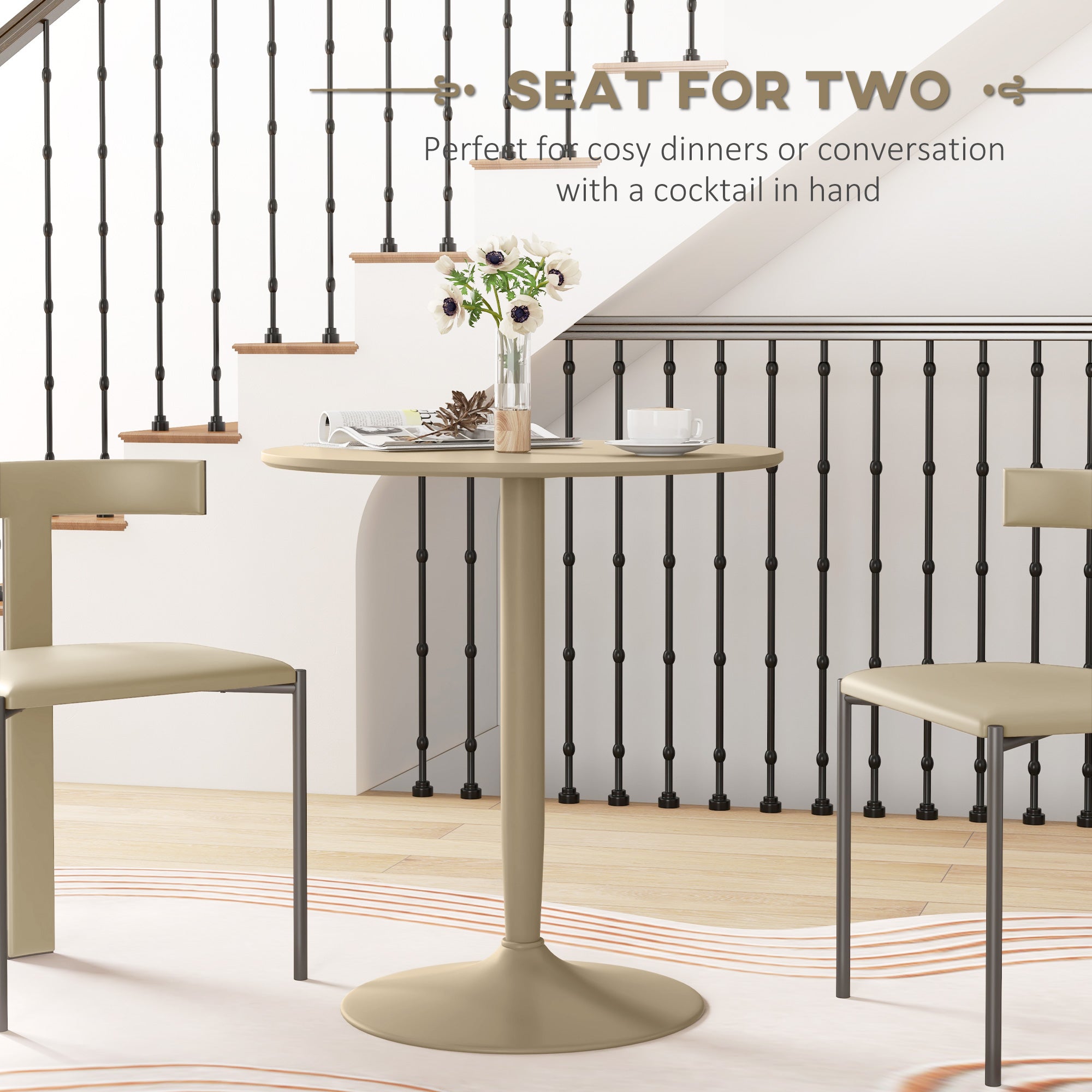 Modern Kitchen Table for 2, Round Dining Table with Steel Base for Living Room, Dining Room, Light Brown Dining Tables   at Gallery Canada