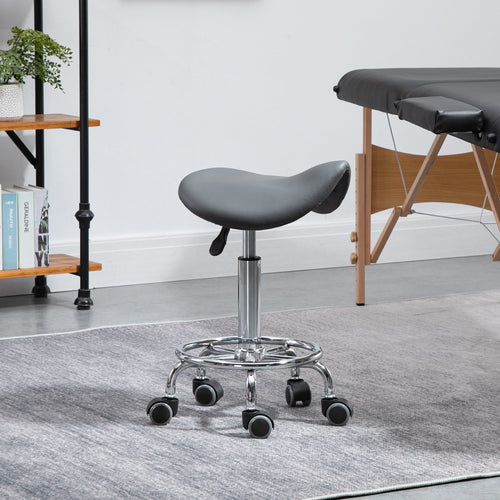 Saddle Stool, PU Leather Adjustable Rolling Salon Chair for Massage, Spa, Clinic, Beauty and Tattoo, Grey