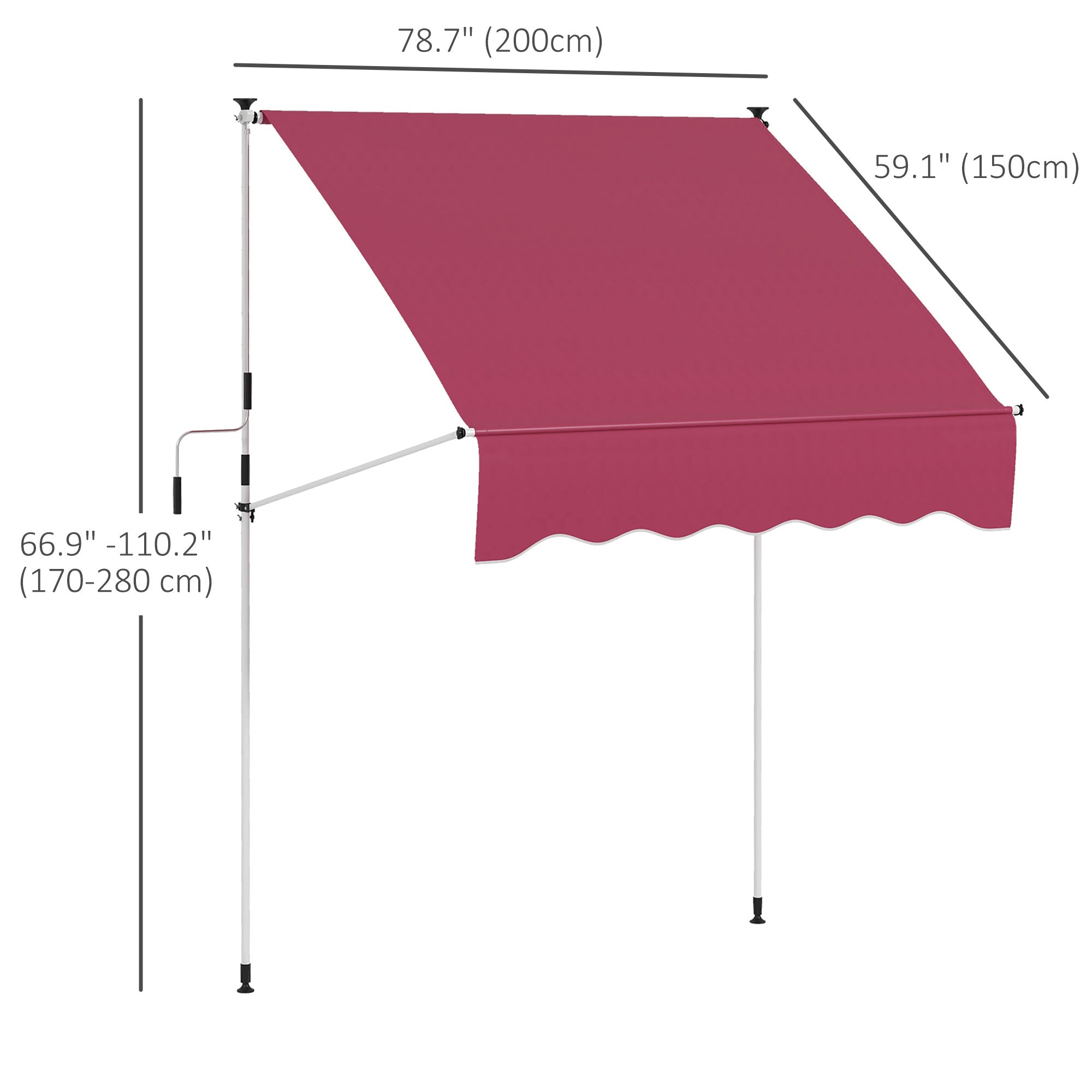 6.6'x5' Manual Retractable Patio Awning Sun Shelter Window Door Deck Canopy, Water Resistant UV Protector, Wine Red Patio Awnings   at Gallery Canada