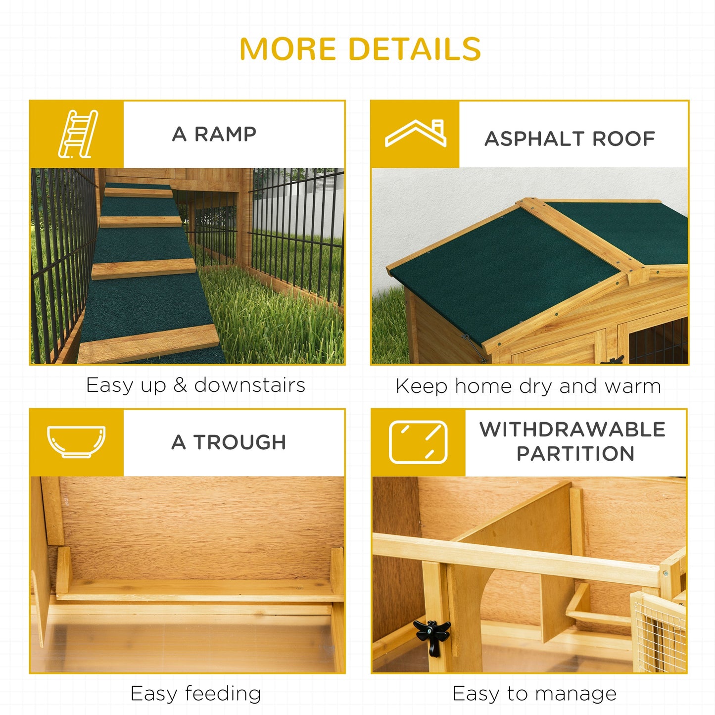 Wood Rabbit Hutch w/ Ramp, Openable Roof, Pull-out Tray, Yellow Rabbit Hutch   at Gallery Canada