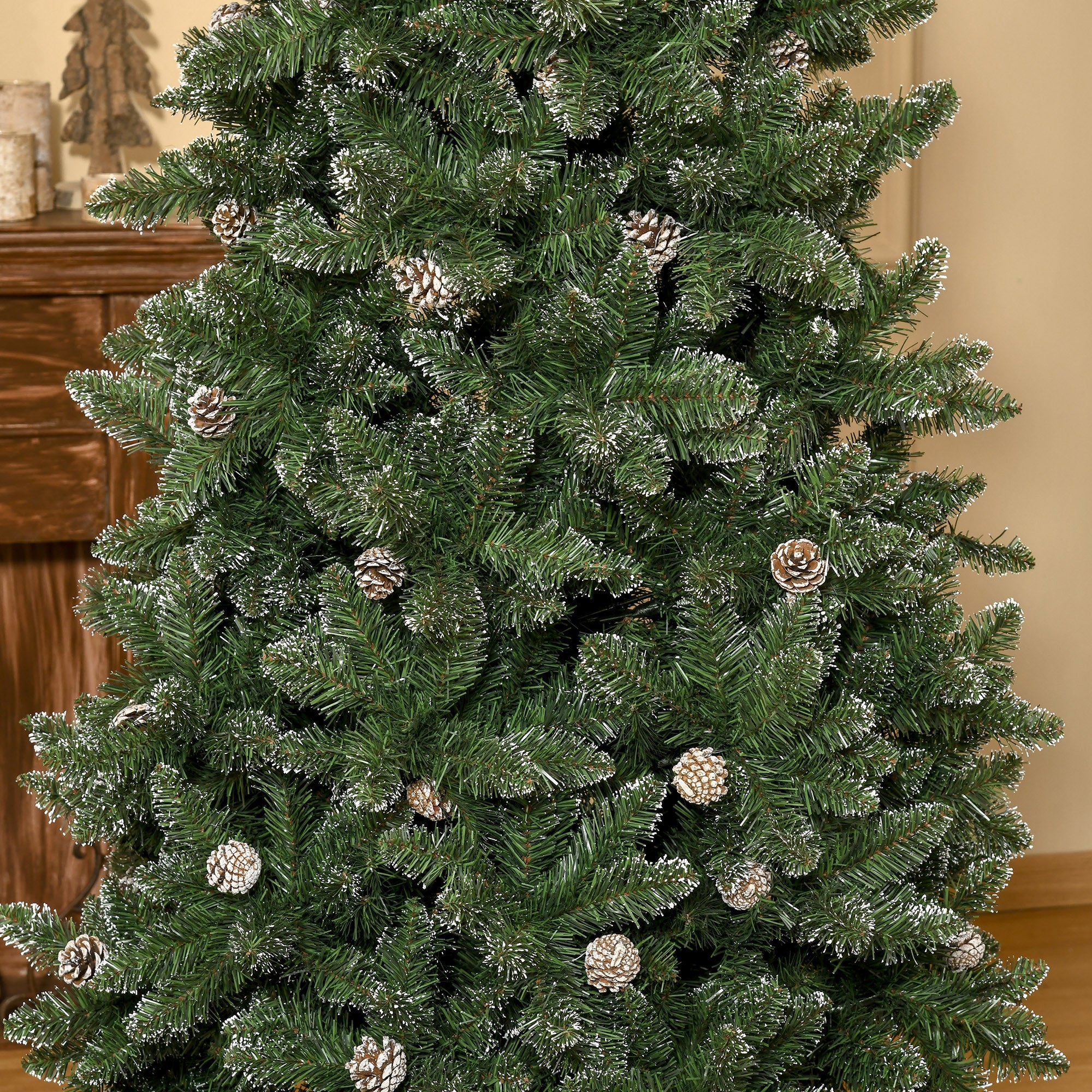 7.5ft Artificial Christmas Tree, Flocked Christmas Tree with Pine Cones, 1119 Branch Tips and Metal Base, Green Flocked Christmas Trees   at Gallery Canada