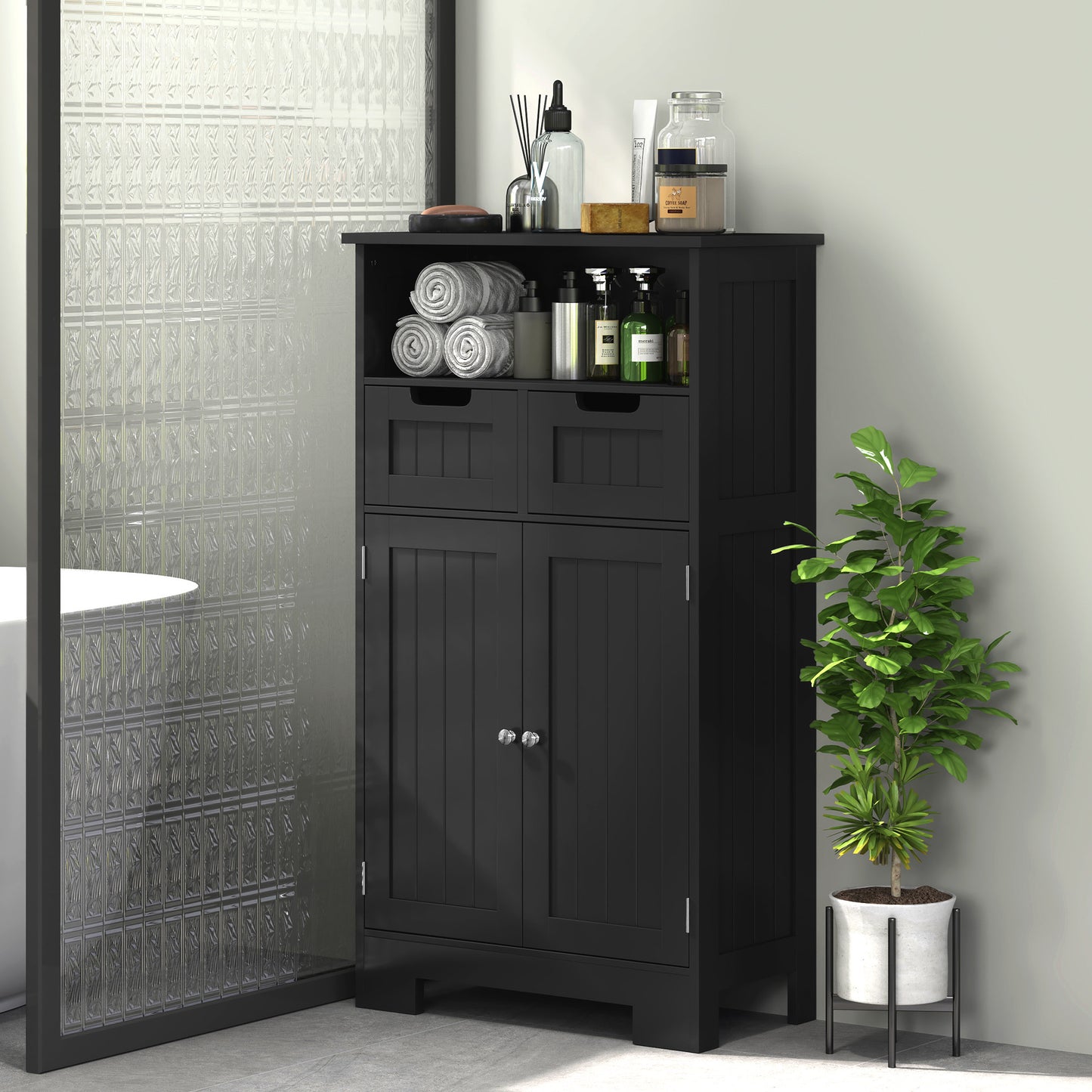 Freestanding Bathroom Cabinet with Adjustable Shelf and Drawers, Small Cabinet for Bathroom, Living Room, Black Bathroom Cabinets Black at Gallery Canada