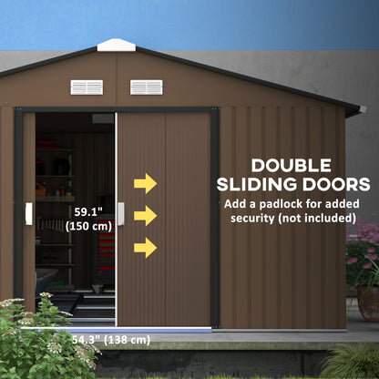 11' x 13' Garden Storage Shed w/ Foundation Kit Metal Tool Storage House w/ Double Doors, Brown Sheds at Gallery Canada