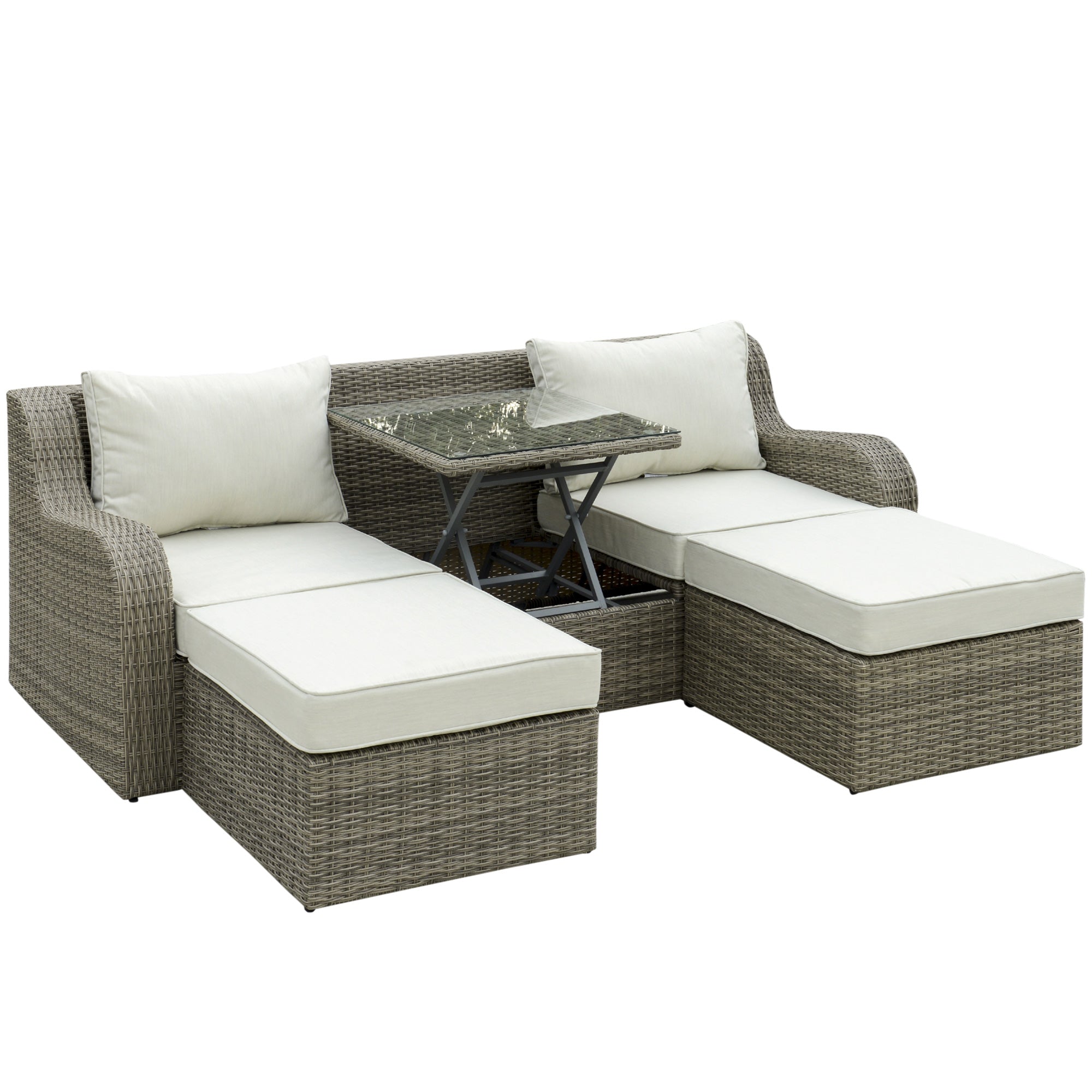3 Pieces Wicker Patio Furniture Set with Liftable Middle Table, Aluminum Frame Full Assemblied Outdoor Sectional Conversation Sofa Set with 4