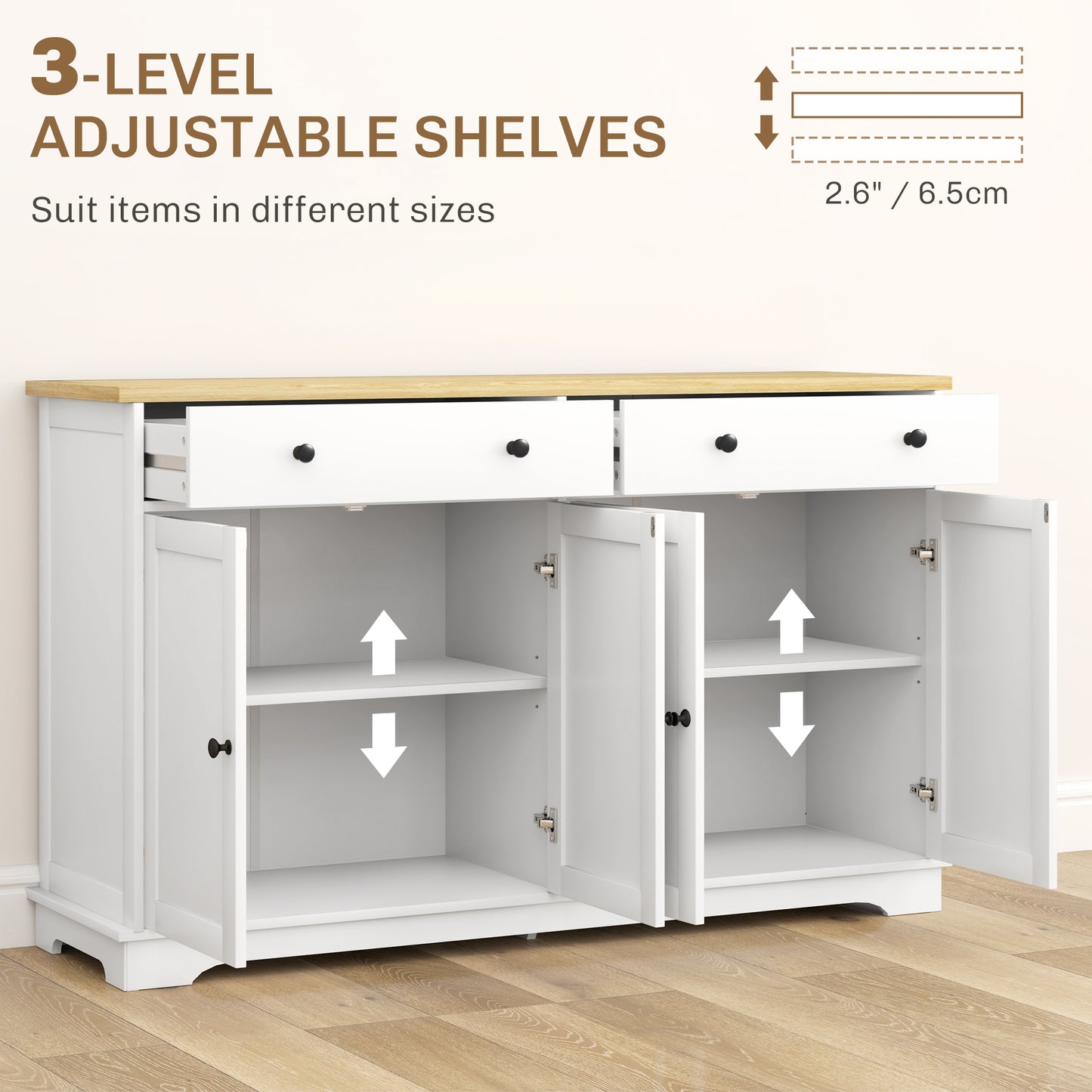 Modern Sideboard, Buffet Cabinet with Storage Drawers, Adjustable Shelves for Living Room, Dining Room, Entryway, White Storage Cabinets   at Gallery Canada