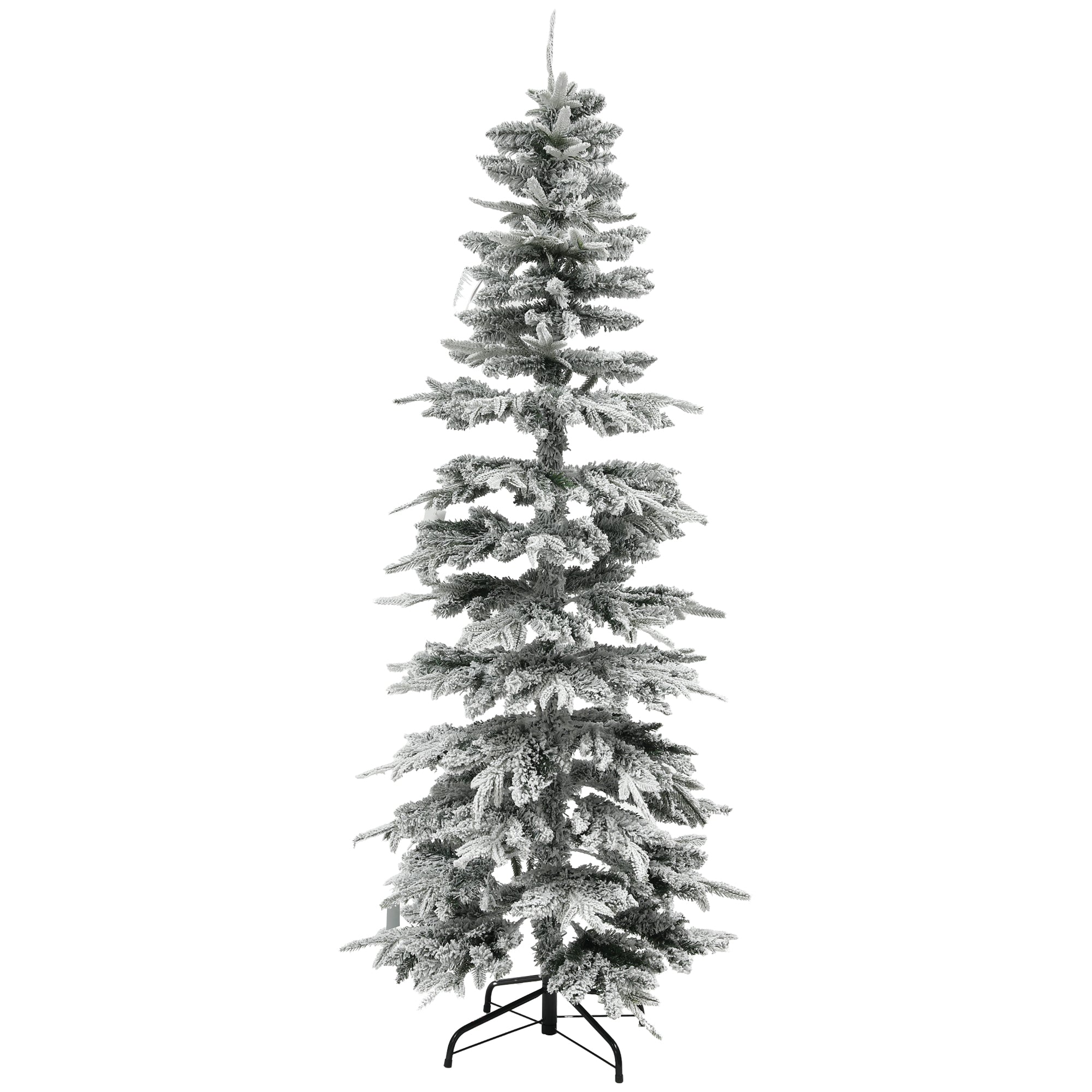 6ft Pencil Flocked Artificial Christmas Tree with 600 Branch Tips, Auto Open and Steel Base, Green Flocked Christmas Trees   at Gallery Canada