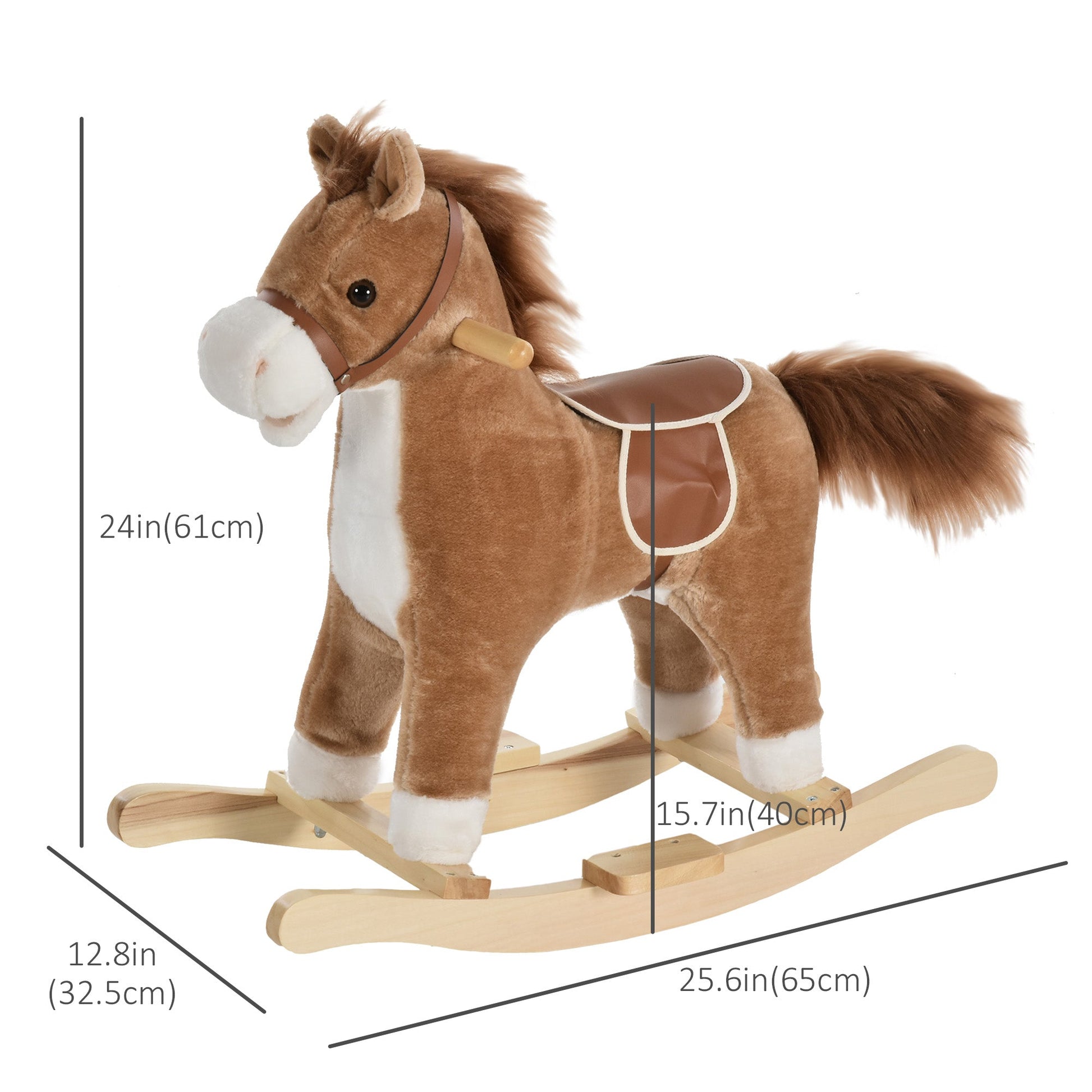 Rocking Horse Plush Animal on Wooden Rockers with Sounds, Wooden Base, Baby Rocking Chair for 36-72 Months, Brown Rocking Horses   at Gallery Canada