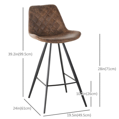 Counter Height Bar Stools Set of 2, Microfiber Cloth Bar Chairs with Metal Leg, Padded Seat, Counter Stools for Kitchen Island, Brown Bar Stools   at Gallery Canada