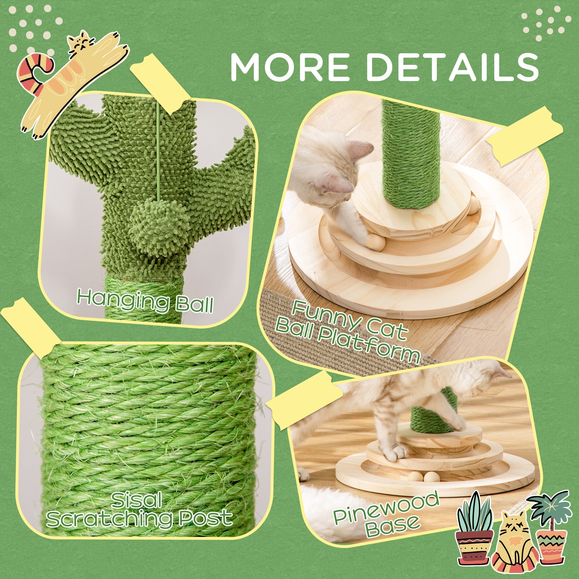 Cat Scratching Post, Cute Cactus Scratching Post, Nature Sisal Cat Scratcher with Ball Toys for Indoor Cats Cat Posts   at Gallery Canada